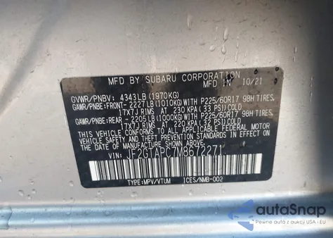 2021 Subaru Crosstrek Premium from USA, damaged, VIN JF2GTAPC7M8672271